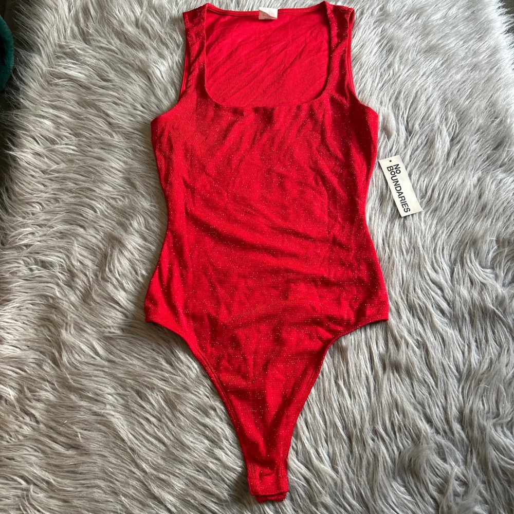 No Boundaries Sparkly Sleeveless Bodysuit Womens Size XS (0-2) Red One Piece